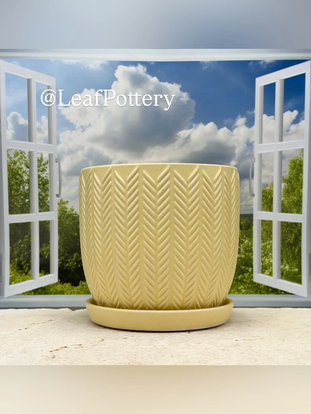 Yellow Ceramic Planter with Saucer, 5.5 Inch Plant Pot with Drainage